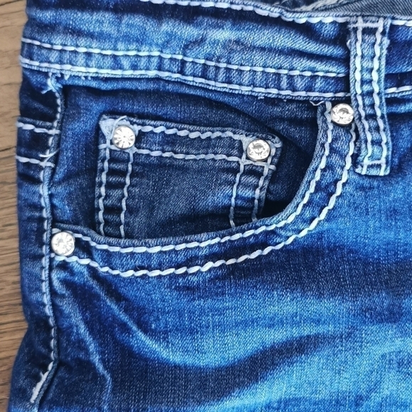 Earl Denim Shorts Rhinestones Faded 6 - Picture 3 of 8